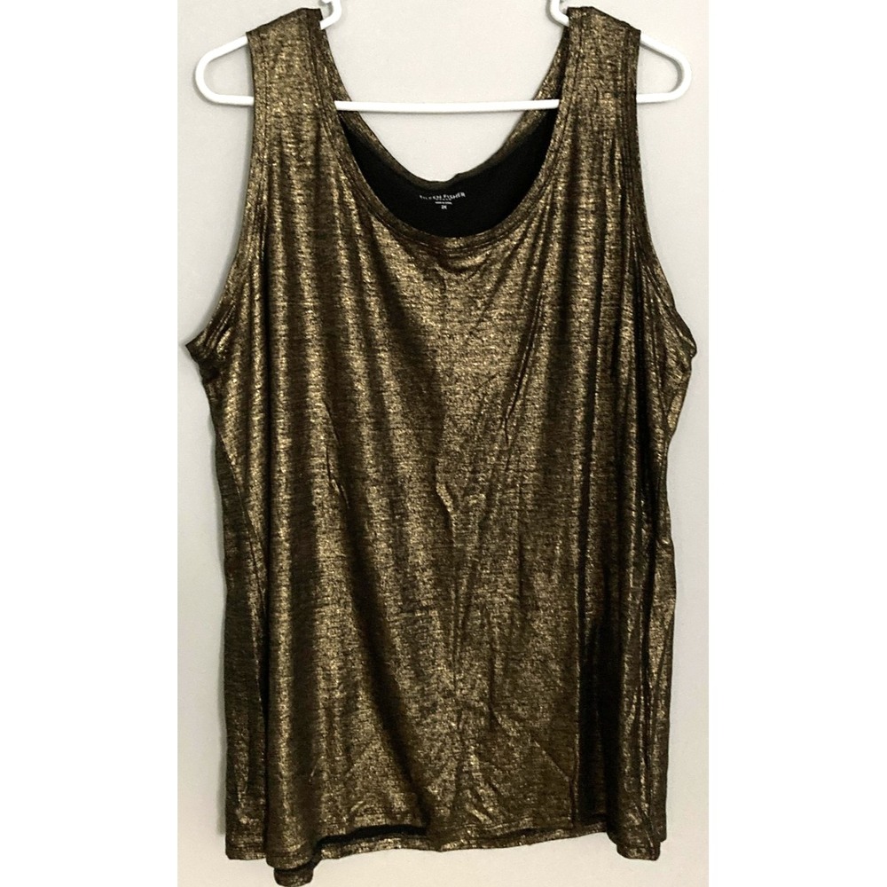 Eileen Fisher Tank Top Womens 2X Gold Organic Linen Scoop Neck Basic Sleeveless